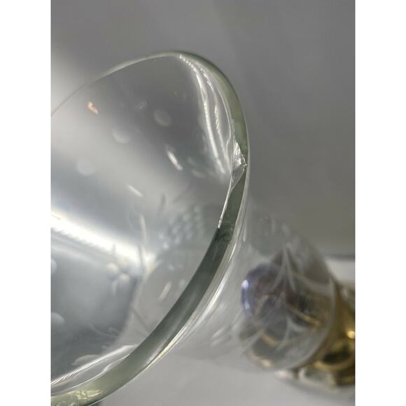 2 Hollywood Regency Candle Lamps MCM Hurricane Marble Brass w Glass Prisms 16" - Picture 6 of 12